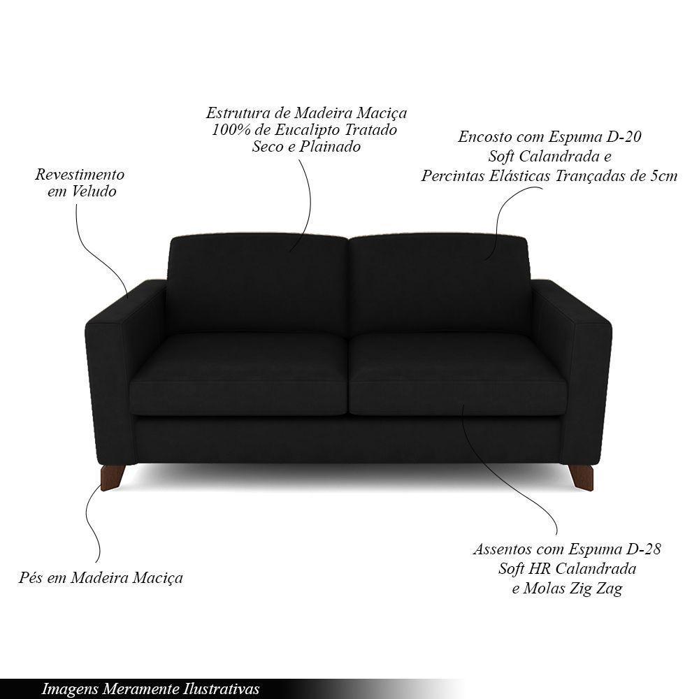 Sofá Sala De Estar Living 3 Lugares 280cm Presley Pés Madeira Veludo Preto G52 - Gran Belo - 3