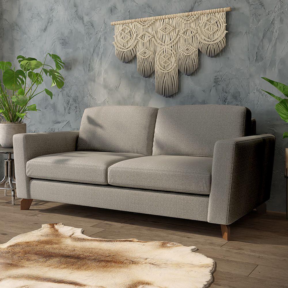 Sofá Sala De Estar Living 3 Lugares 260cm Presley Pés Madeira Linho Cinza Claro G52 - Gran Belo - 1