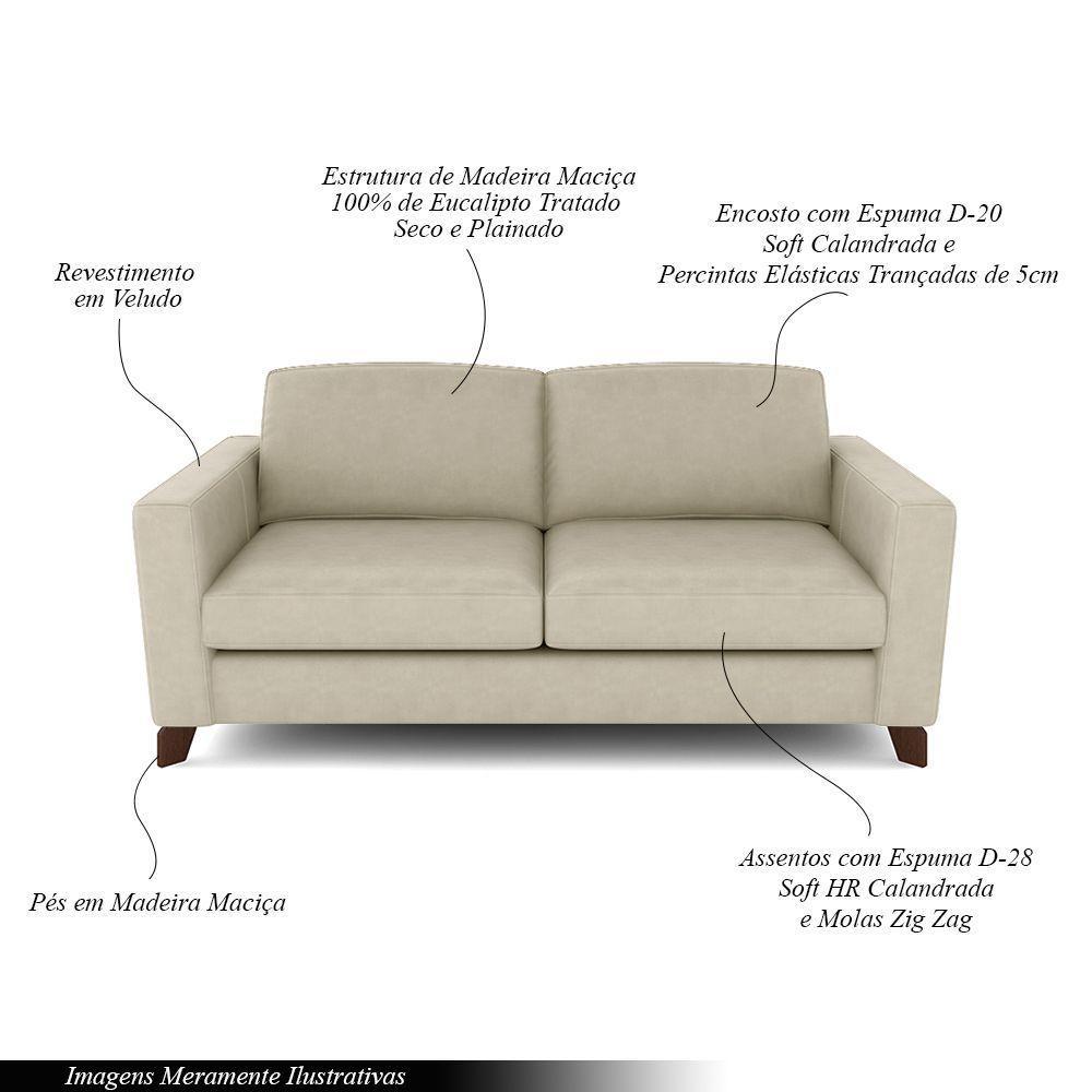 Sofá Sala De Estar Living 3 Lugares 280cm Presley Pés Madeira Veludo Bege G52 - Gran Belo - 8