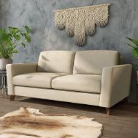 Sofá Sala De Estar Living 3 Lugares 280cm Presley Pés Madeira Veludo Bege G52 - Gran Belo - 1