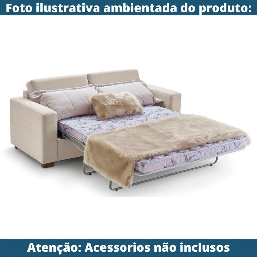 Sofá-Cama 3 Lugares Mh-1174 Herval 201 Cm Colchão Casal Linho Creme C1 Pé Madeira Amêndoa - 6