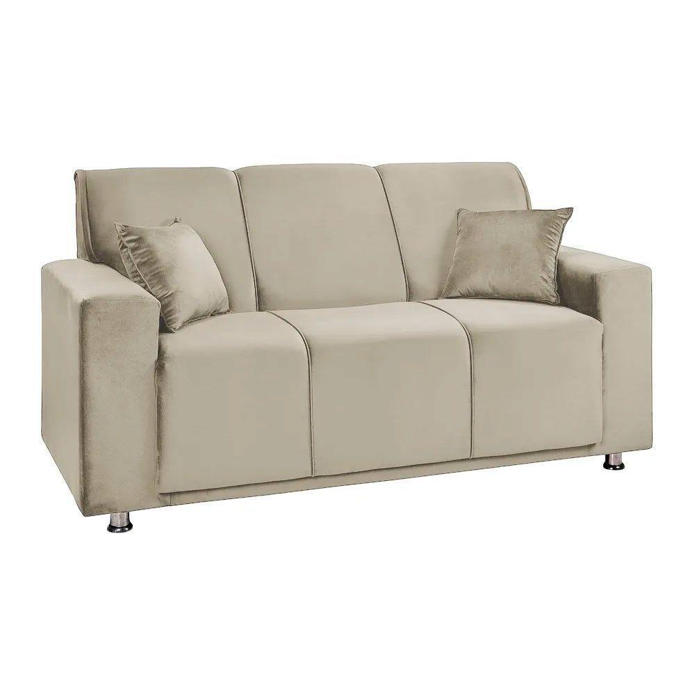 Sófa 3 Lugares Fixo Tokyo Veludo Bege Marfim - Speciale Home Bege - 2
