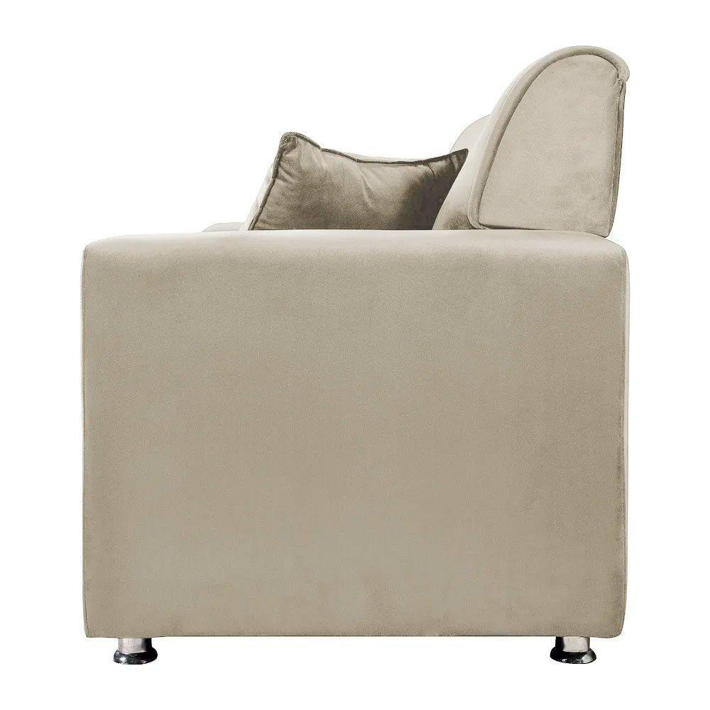 Sófa 3 Lugares Fixo Tokyo Veludo Bege Marfim - Speciale Home Bege - 6