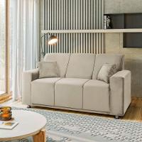 Sófa 3 Lugares Fixo Tokyo Veludo Bege Marfim - Speciale Home Bege - 1