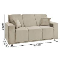 Sófa 3 Lugares Fixo Tokyo Veludo Bege Marfim - Speciale Home Bege - 7