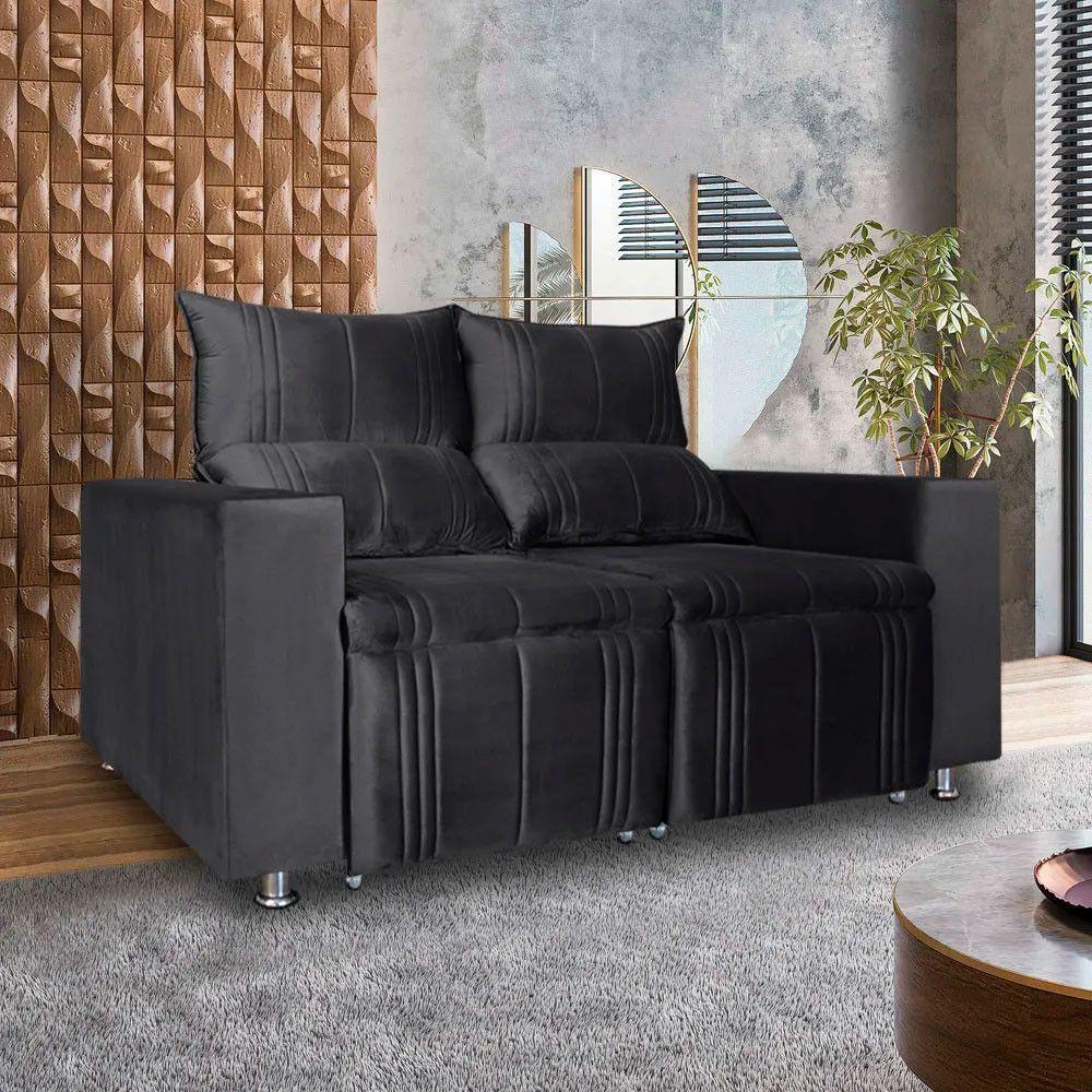 Sófa Retrátil E Reclinável 2 Lugares Madri Veludo Cinza Speciale Home Cinza - 1