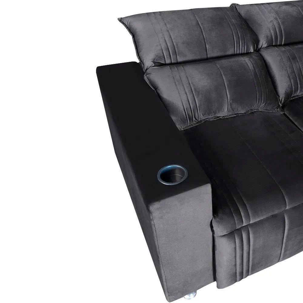 Sófa Retrátil E Reclinável 2 Lugares Madri Veludo Cinza Speciale Home Cinza - 4