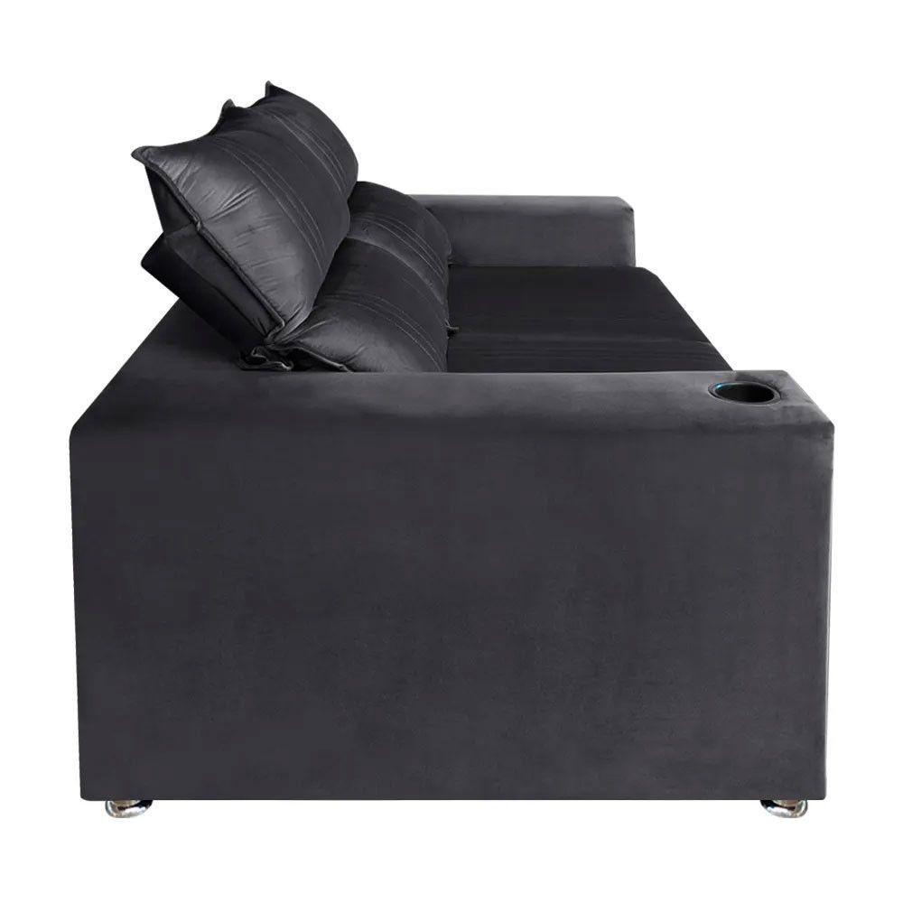 Sófa Retrátil E Reclinável 2 Lugares Madri Veludo Cinza Speciale Home Cinza - 5