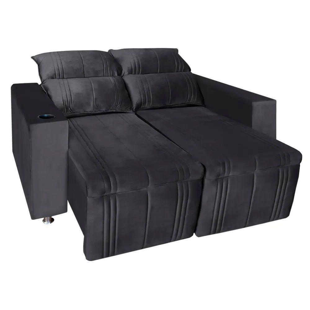 Sófa Retrátil E Reclinável 2 Lugares Madri Veludo Cinza Speciale Home Cinza - 8
