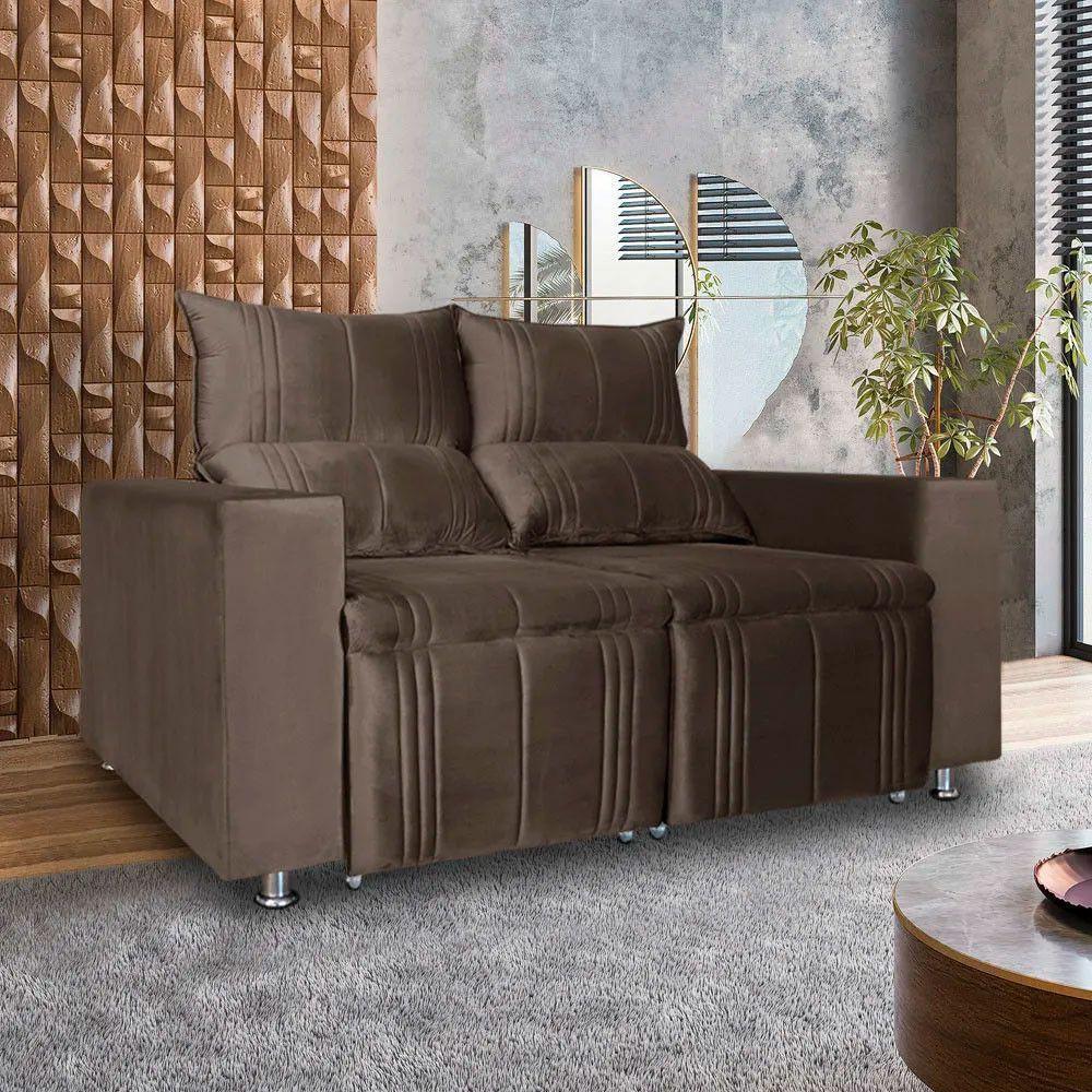 Sófa Retrátil E Reclinável 2 Lugares Madri Veludo Marrom Speciale Home Marrom - 1