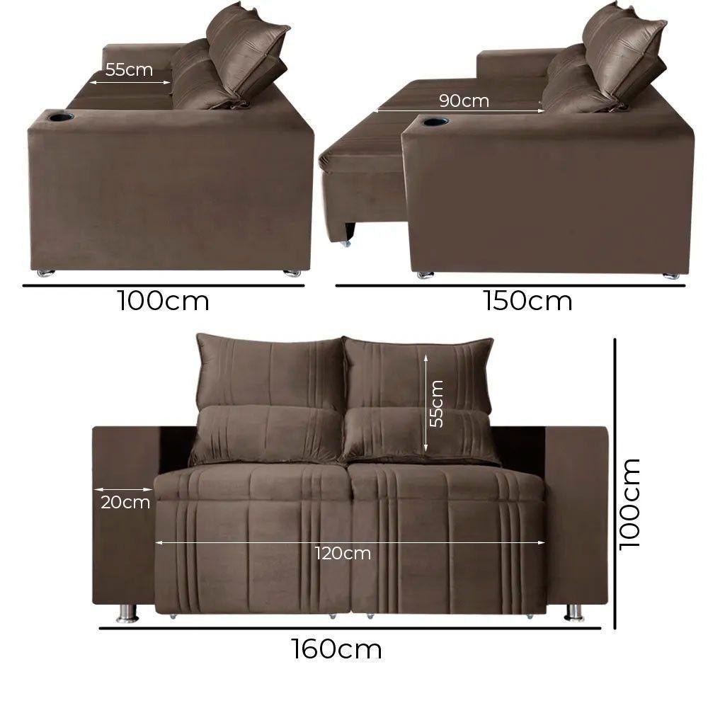 Sófa Retrátil E Reclinável 2 Lugares Madri Veludo Marrom Speciale Home Marrom - 2