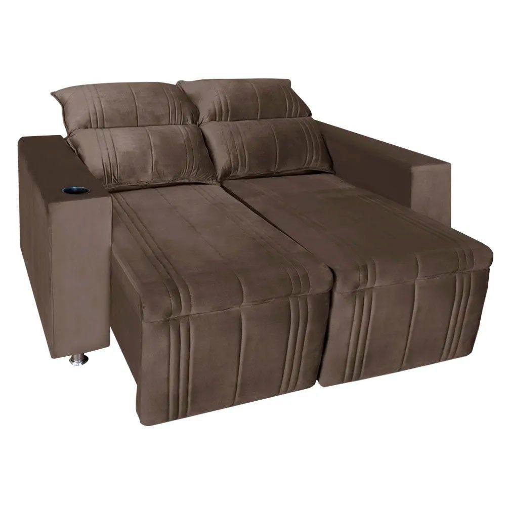 Sófa Retrátil E Reclinável 2 Lugares Madri Veludo Marrom Speciale Home Marrom - 4