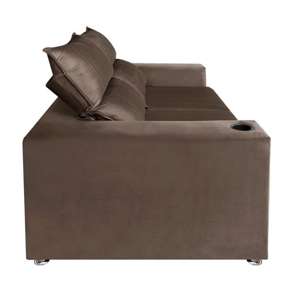 Sófa Retrátil E Reclinável 2 Lugares Madri Veludo Marrom Speciale Home Marrom - 5