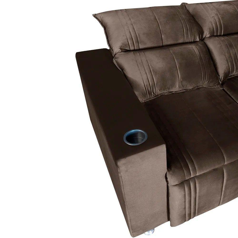 Sófa Retrátil E Reclinável 2 Lugares Madri Veludo Marrom Speciale Home Marrom - 7