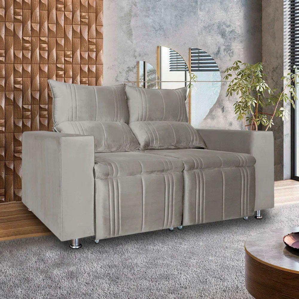 Sófa Retrátil E Reclinável 2 Lugares Madri Veludo Bege Speciale Home Bege - 1