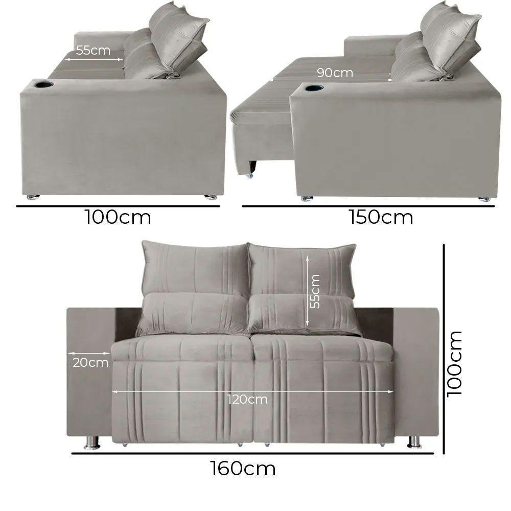 Sófa Retrátil E Reclinável 2 Lugares Madri Veludo Bege Speciale Home Bege - 2