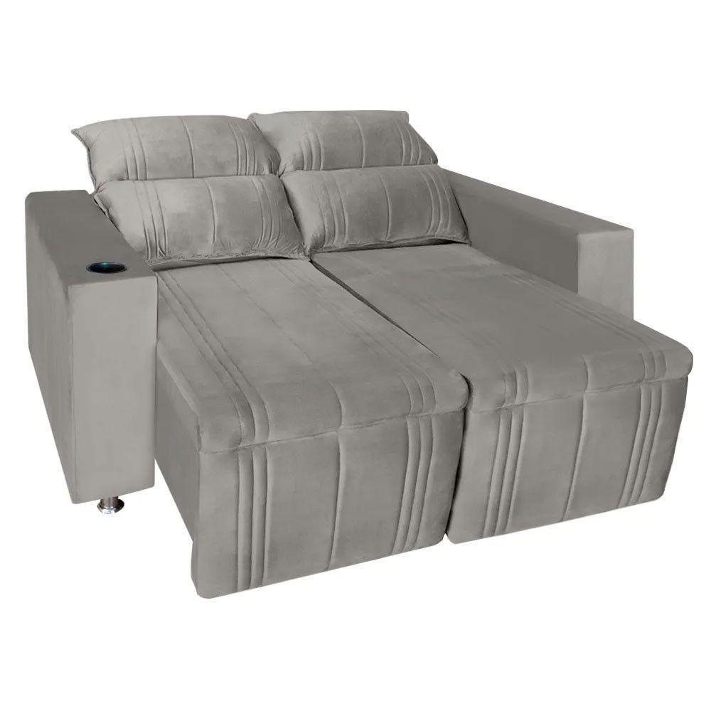 Sófa Retrátil E Reclinável 2 Lugares Madri Veludo Bege Speciale Home Bege - 3