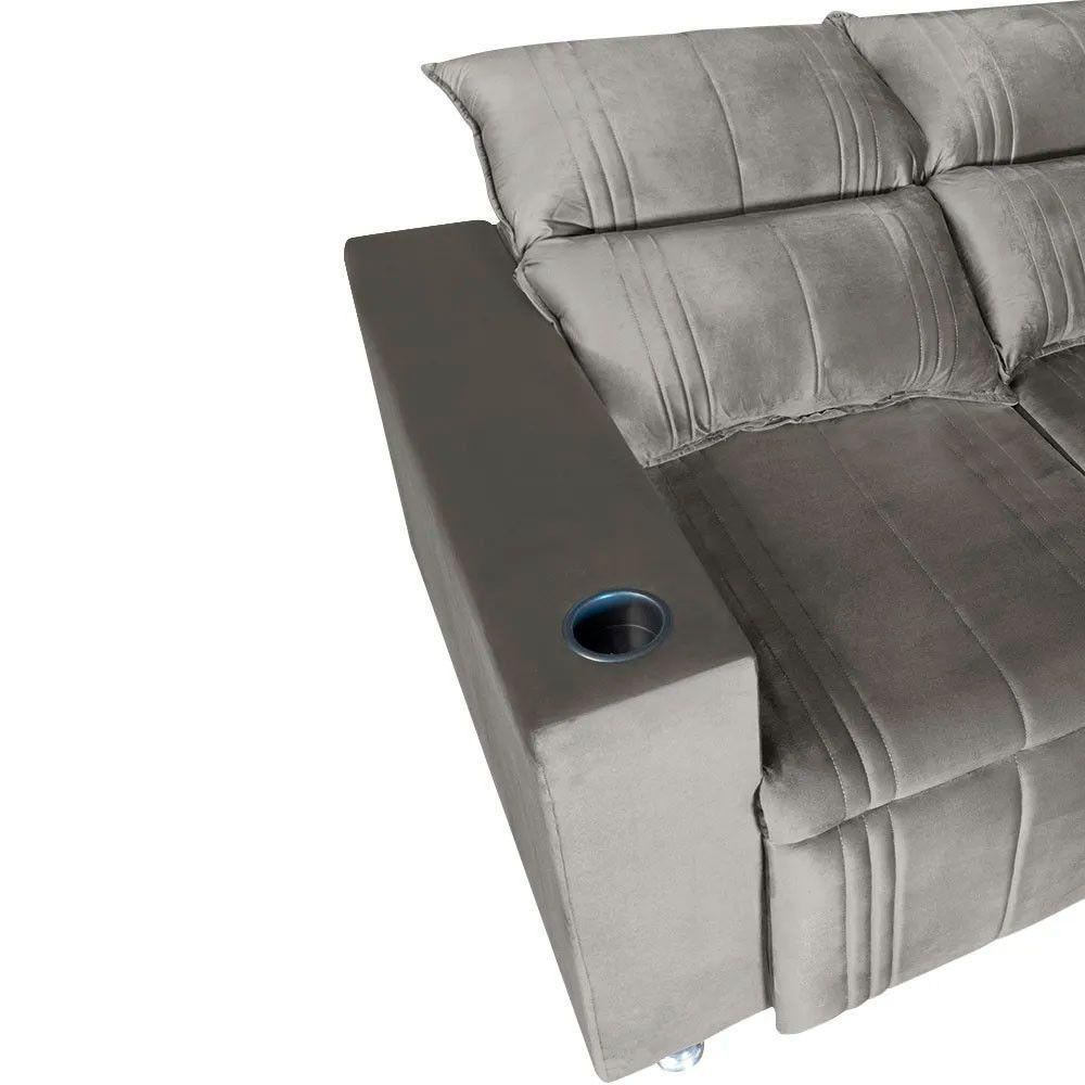 Sófa Retrátil E Reclinável 2 Lugares Madri Veludo Bege Speciale Home Bege - 7