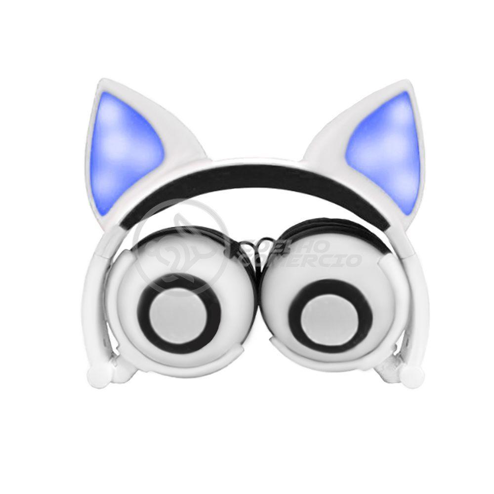 Fone De Ouvido Gatinho Fox Fio C/ Led Infantil Branco - 1