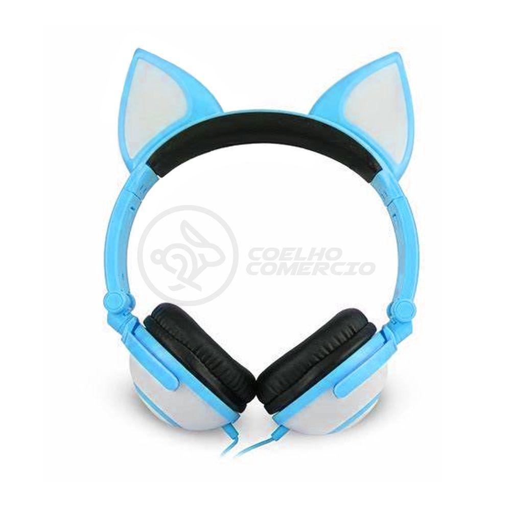 Fone De Ouvido Gatinho Fox Fio C/ Led Infantil Azul - 1