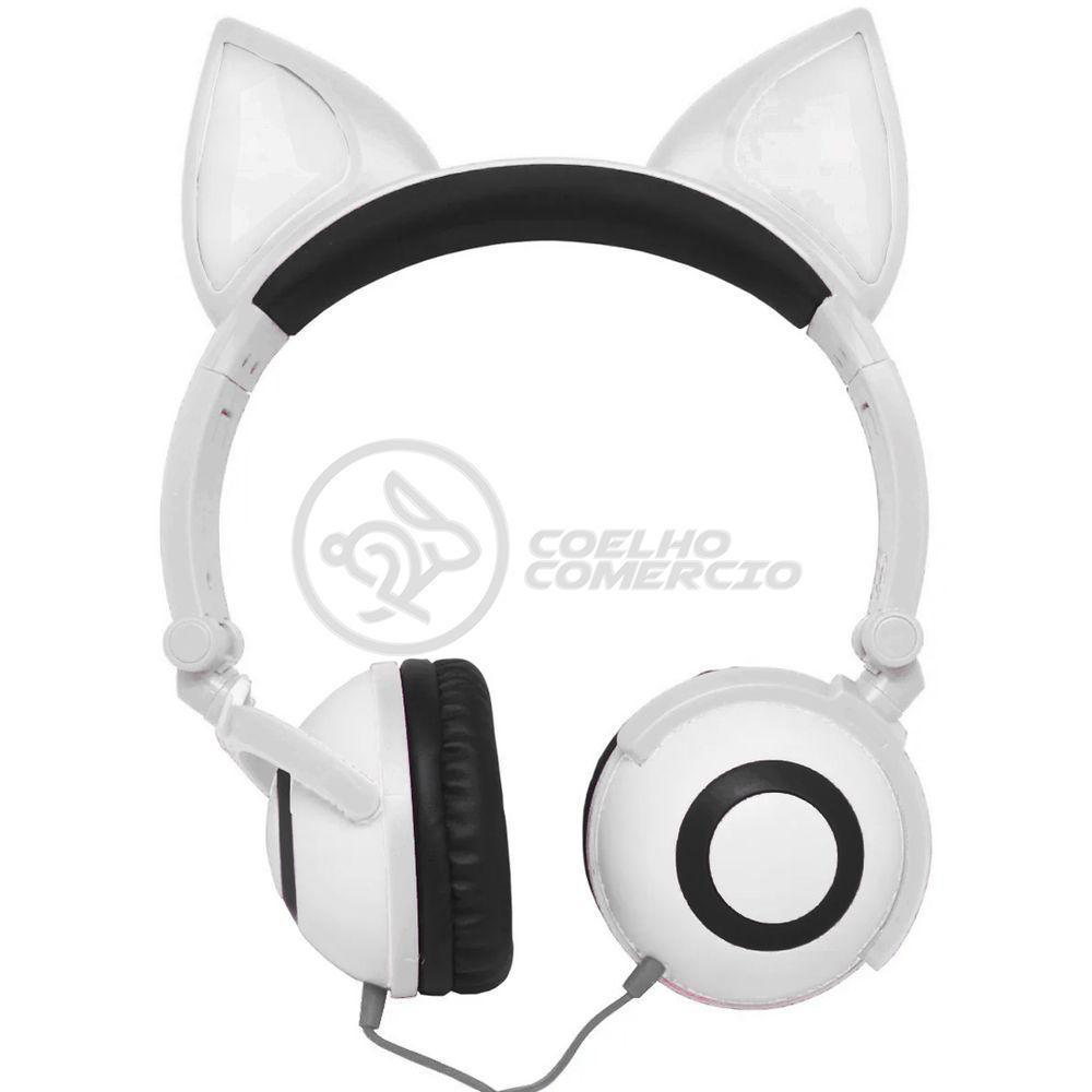 Fone De Ouvido Gatinho Fox Fio C/ Led Infantil Branco - 1