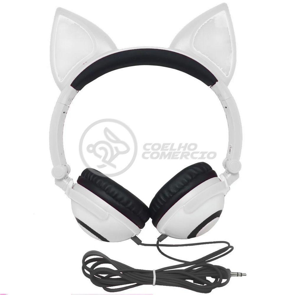 Fone De Ouvido Gatinho Fox Fio C/ Led Infantil Branco - 2