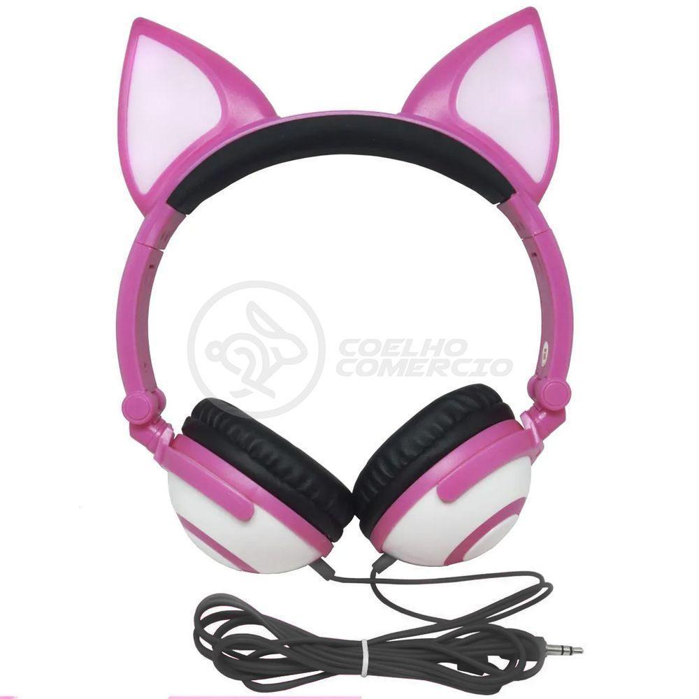 Fone De Ouvido Gatinho Fio C/ Led Infantil Rosa - 2