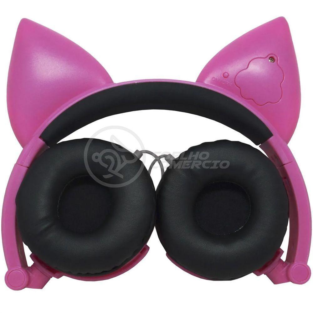 Fone De Ouvido Gatinho Fio C/ Led Infantil Rosa - 3