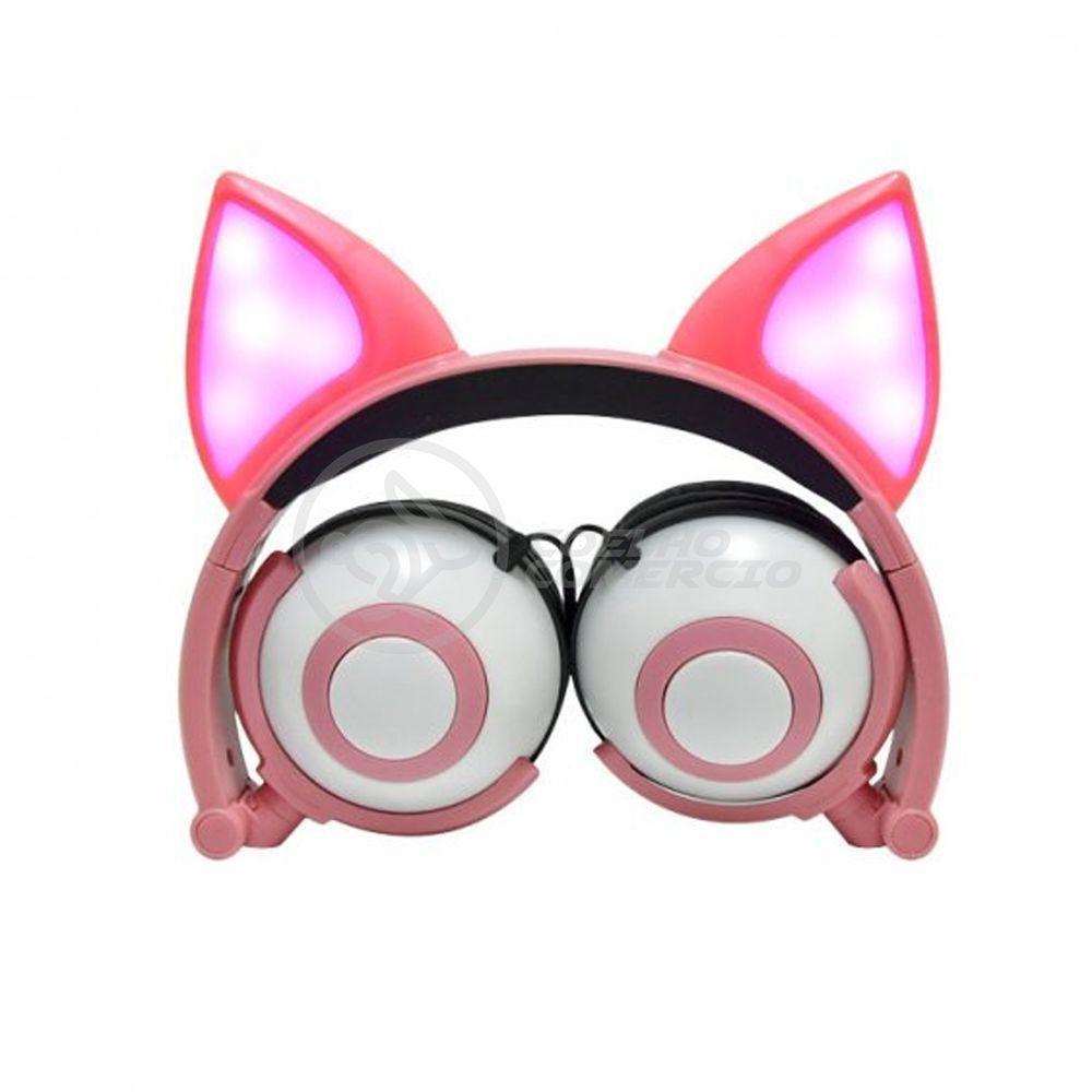 Fone De Ouvido Gatinho Fio C/ Led Infantil Rosa - 4