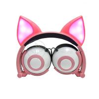 Fone De Ouvido Gatinho Fio C/ Led Infantil Rosa