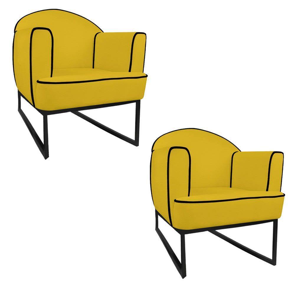 02 Poltronas Athena Base De Ferro Preta Corano - 1