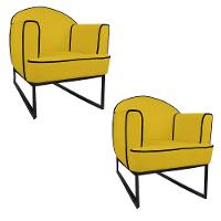 02 Poltronas Athena Base De Ferro Preta Corano - 1