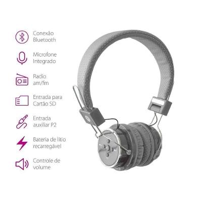 Fone de Ouvido Headphone Bluetooth Micro Sd Mp3 Rádio Fm Player B05 Cinza