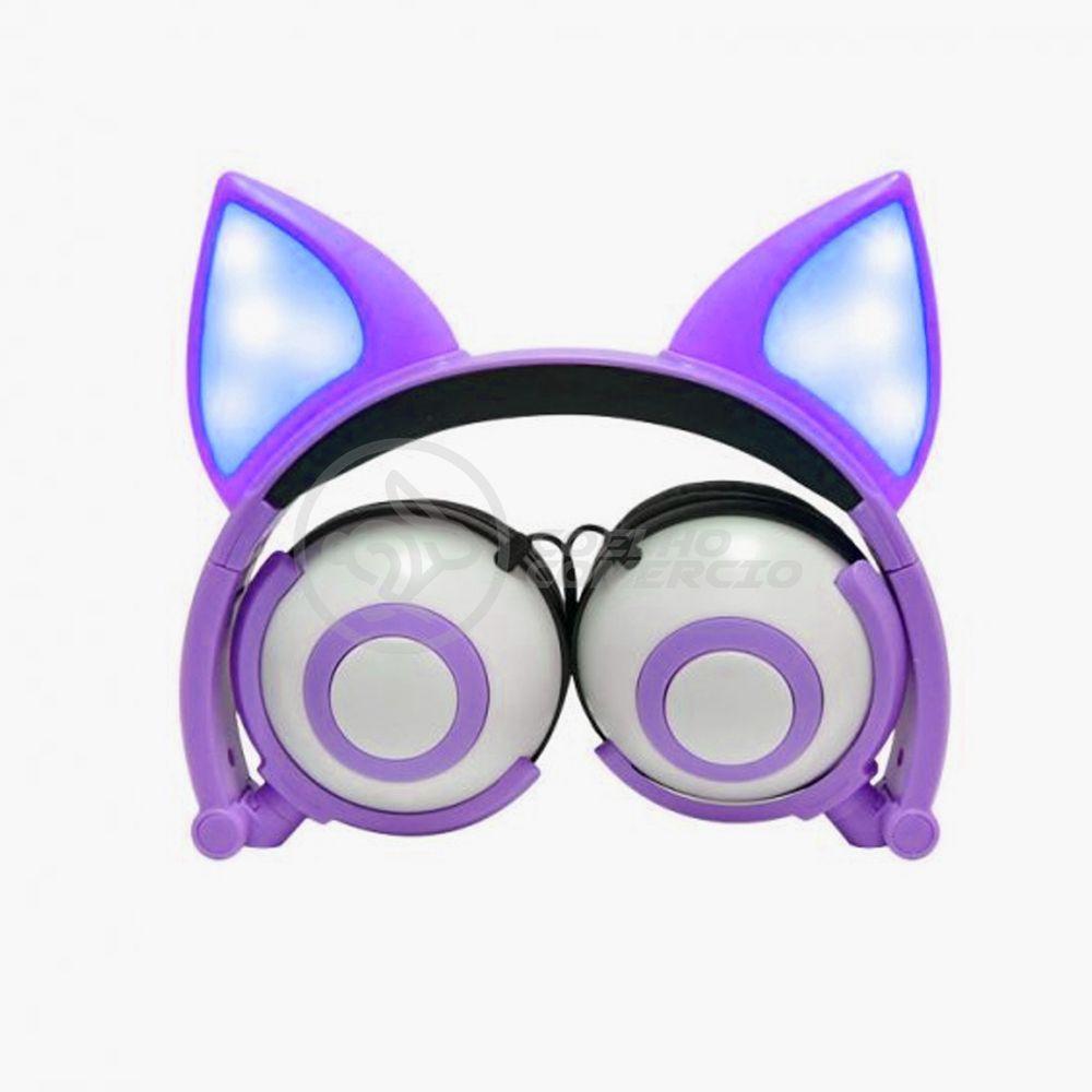 Fone De Ouvido Gatinho Fox Fio C/ Led Infantil Roxo - 1