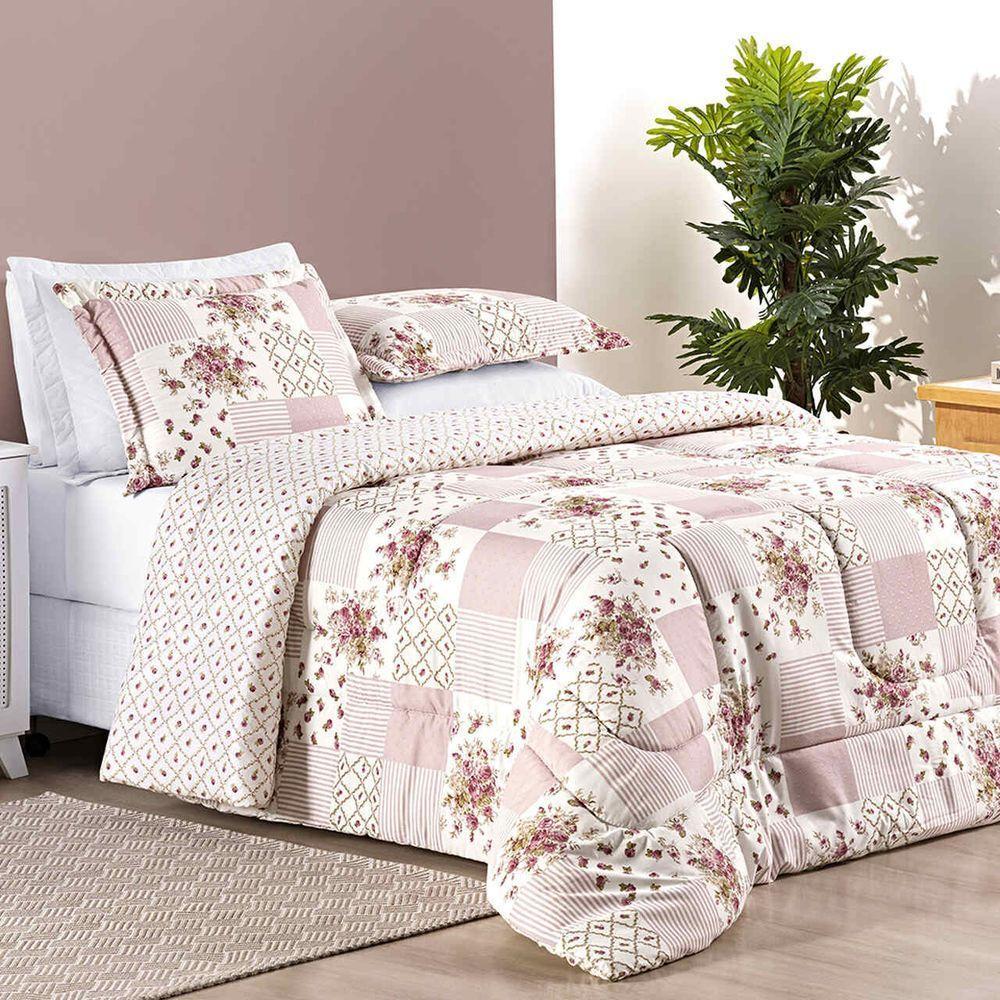 Edredom Ayla Casal King Tecido Dupla Face Microfibra 03 Peças - Rosa Floral Matura - 3