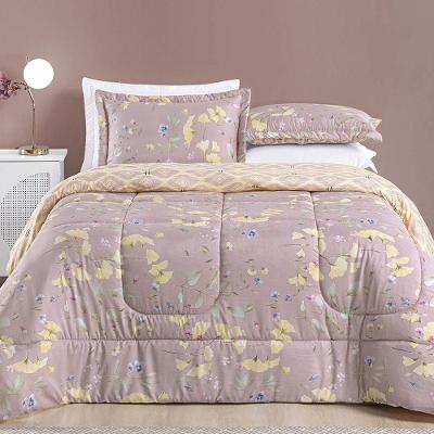 Edredom Ayla Casal Super King Tecido Dupla Face Microfibra 03 Peças - Lavanda Floral