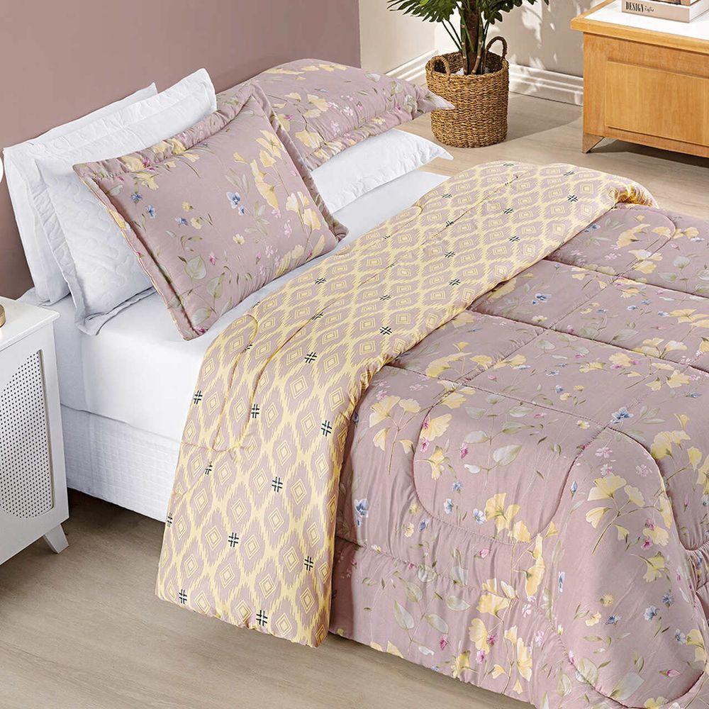 Edredom Ayla Casal Queen Tecido Dupla Face Microfibra 03 Peças - Lavanda Floral - 5