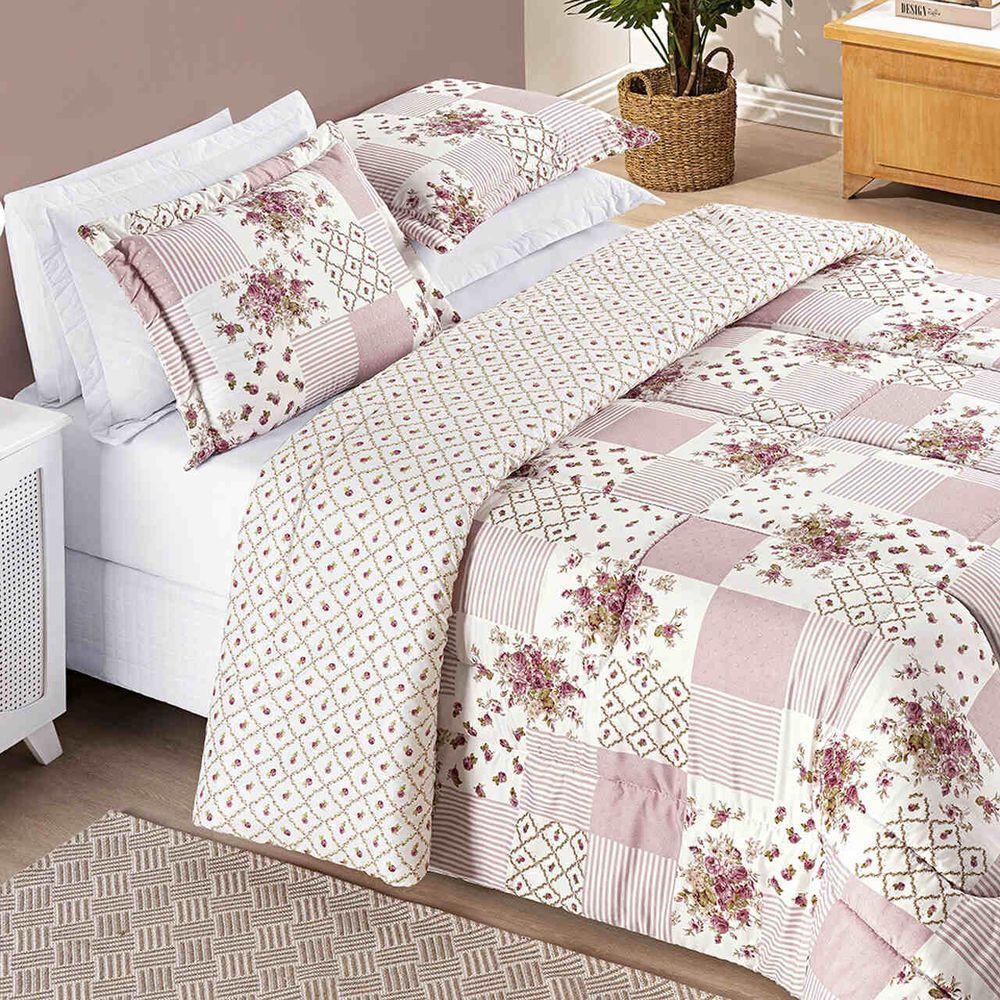 Edredom Ayla Casal Queen Tecido Dupla Face Microfibra 03 Peças - Rosa Floral Matura - 3