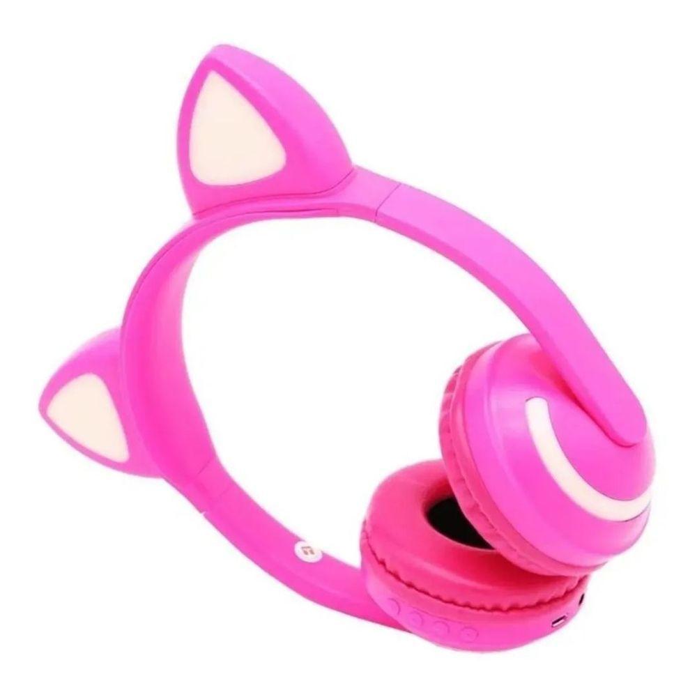 Fone De Ouvido Sem Fio Orelhas De Gato Com 7 Cores De Led Rosa - 1