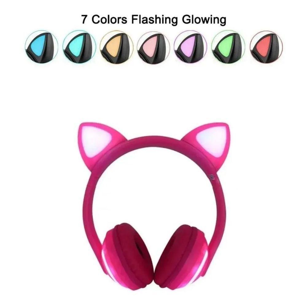 Fone De Ouvido Sem Fio Orelhas De Gato Com 7 Cores De Led Rosa - 3