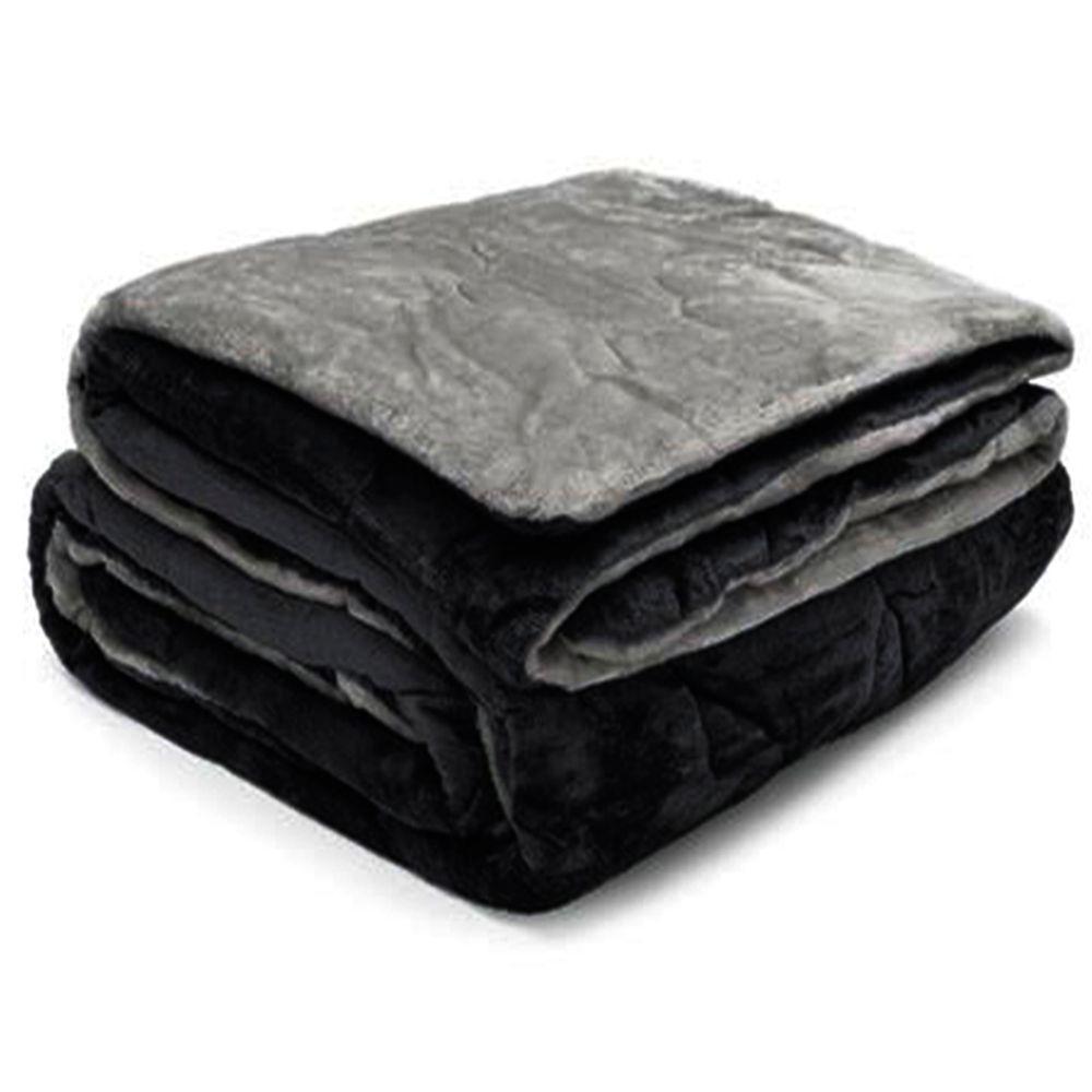 Edredom Buettner King Plush Flannel Dupla Face 260Mx280M Preto E Metal Escuro - 1