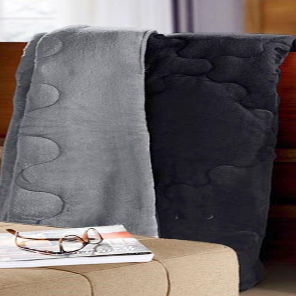 Edredom Buettner King Plush Flannel Dupla Face 260Mx280M Preto E Metal Escuro - 2