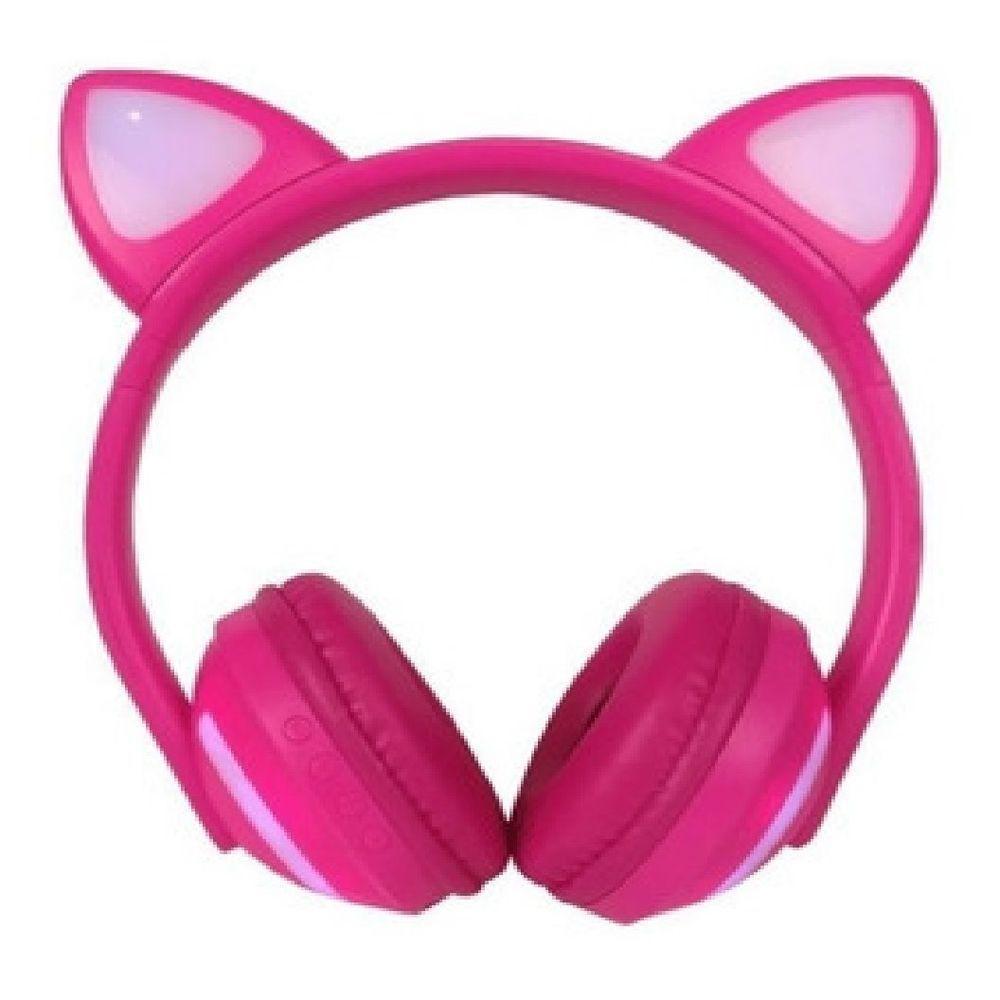 Fone De Ouvido Orelha De Gatinha Com 7 Cores Led Headphone Bluetooth P2 Rosa - 1