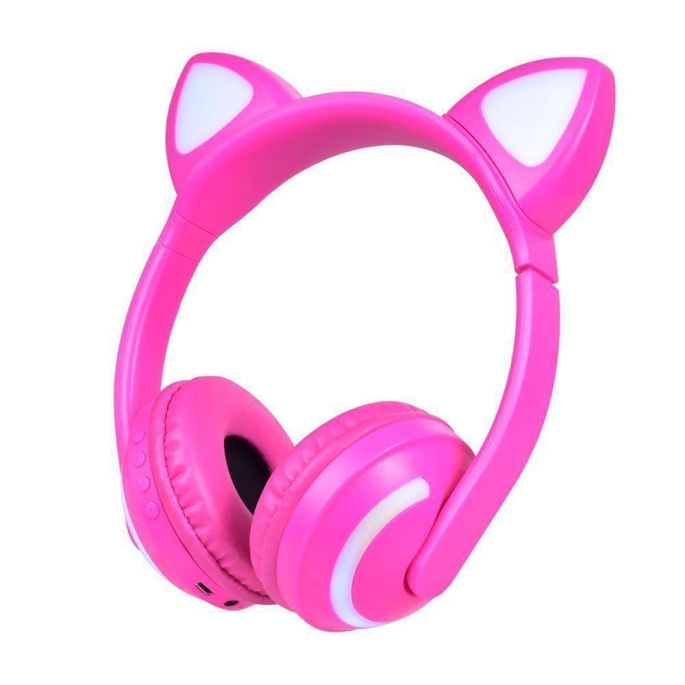 Fone De Ouvido Orelha De Gatinha Com 7 Cores Led Headphone Bluetooth P2 Rosa - 5