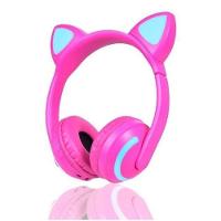 Fone De Ouvido Orelha De Gatinha Com 7 Cores Led Headphone Bluetooth P2 Rosa
