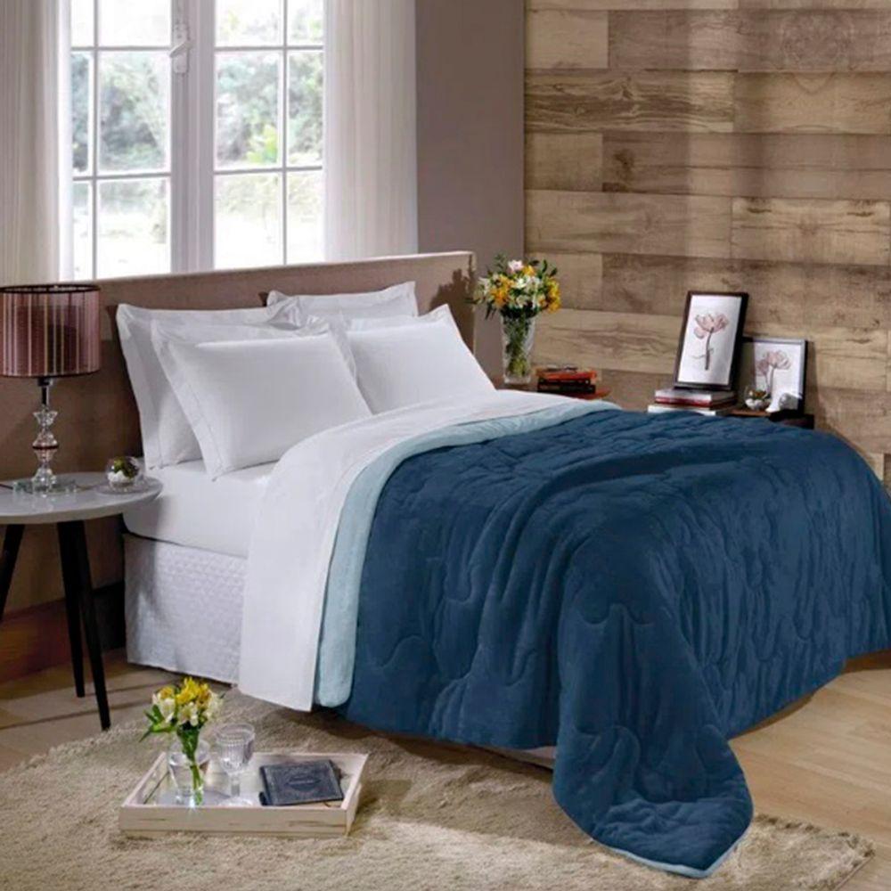 Edredom Buettner King Plush Flannel Dupla Face 260Mx280M Azul Jeans Escuro E Azul Jeans Claro - 2