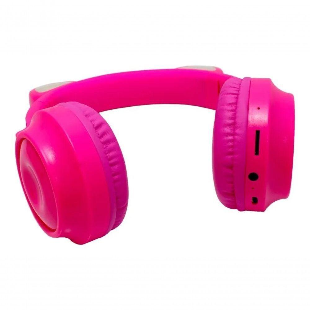 Headphone Bluetooth Orelhas Led Fone Gatinho Rosa - 3
