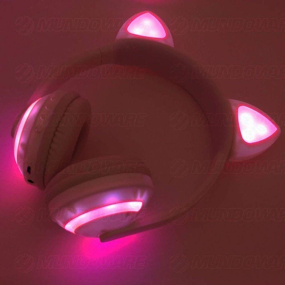 Headphone Bluetooth Orelhas Led Fone Gatinho Bt Rosa - 2