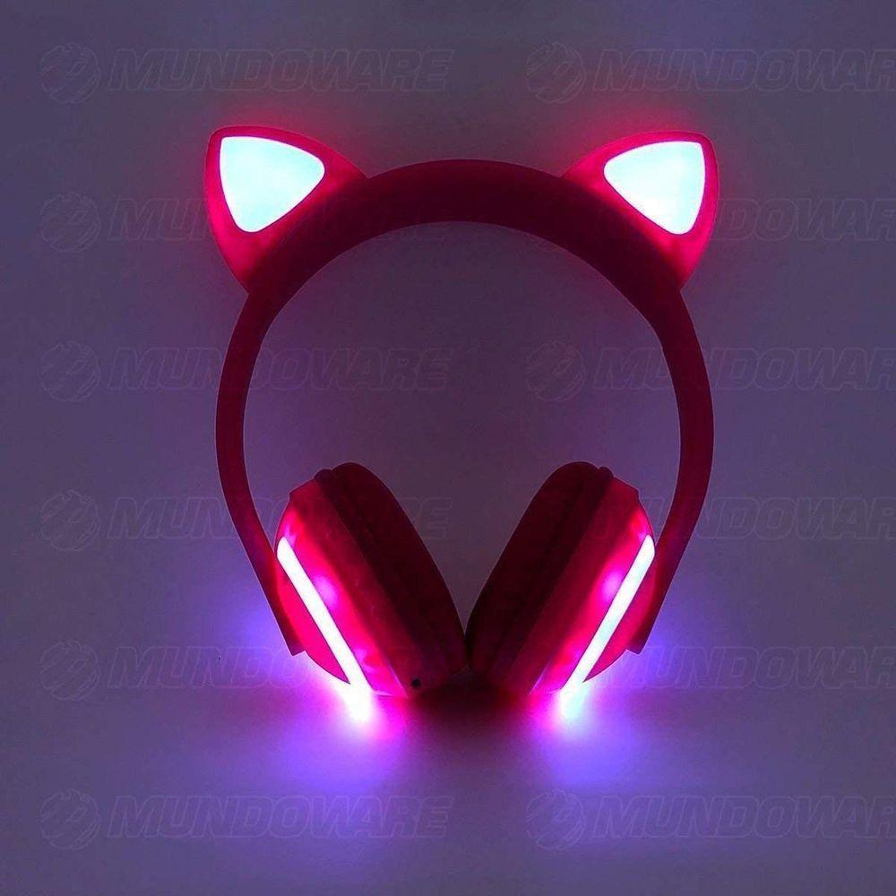 Headphone Bluetooth Orelhas Led Fone Gatinho Bt Rosa - 3