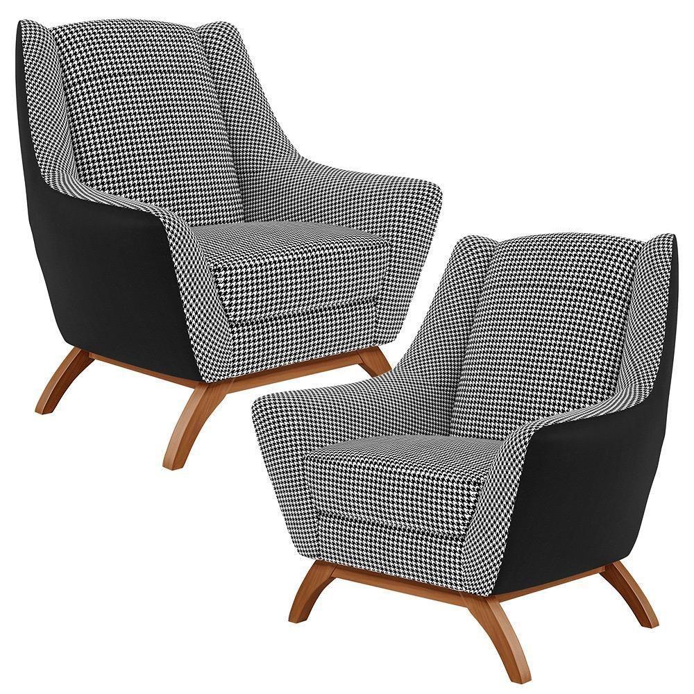 Kit 02 Poltronas Corano Preto C-05 Pied Poule - 1